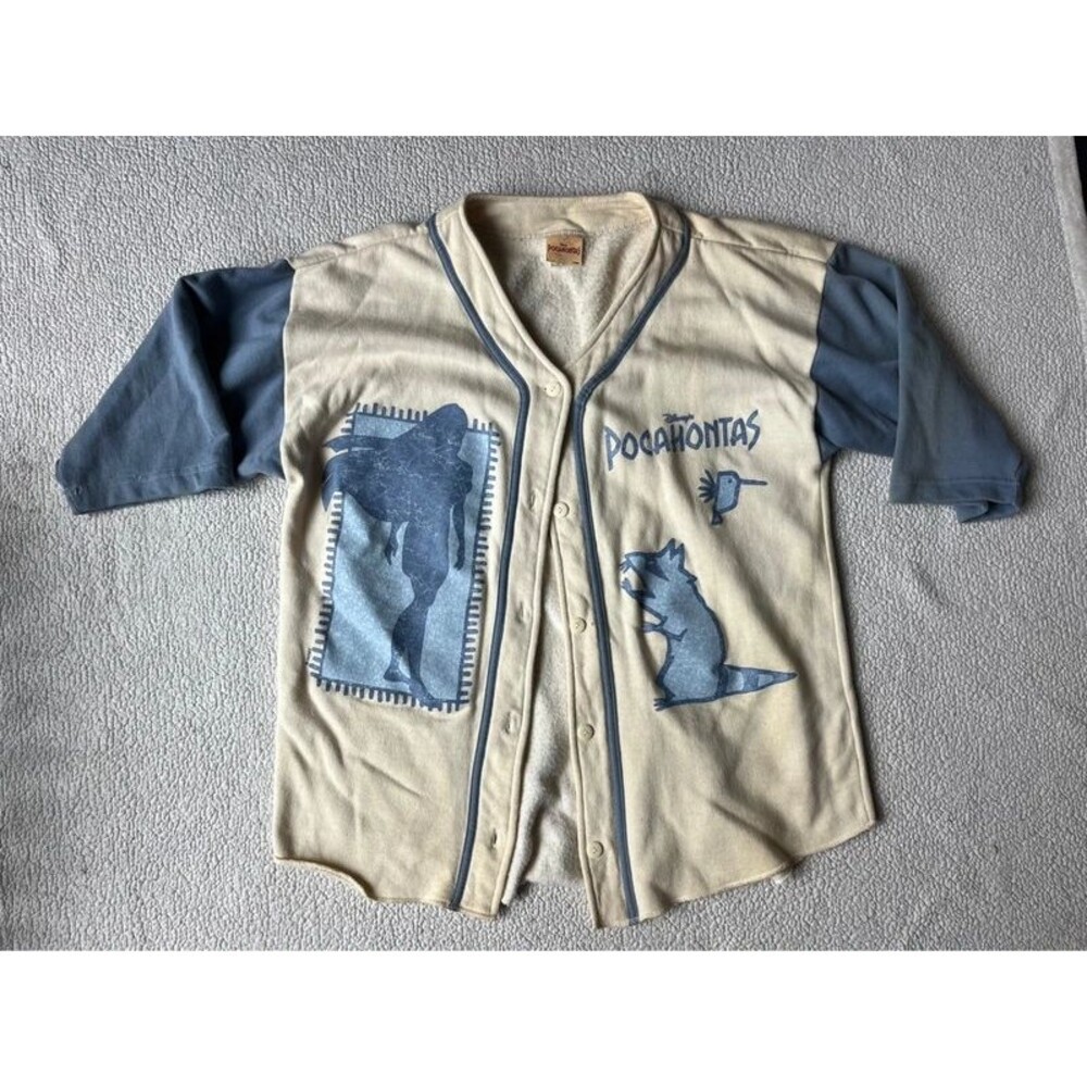 Vintage 90s Disney Pocahontas Blue & Cream Baseball Jersey Womens Large